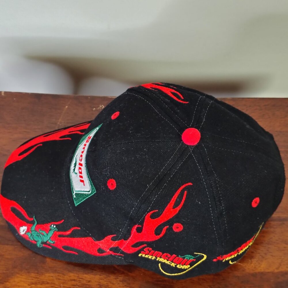 Sinclair Hat Cap Strap Back Black Red Dino Flame Racing Mens - Picture 5 of 12